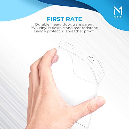 Mata1-Usa Plastic Horizontal Card Protector (Clear, 4X3 Inch, 100 Pack), Large Size No Zipper Id Name Badge Holder #TOP1