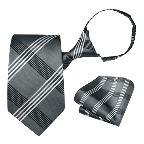 Image of HISDERN Pre Tied Ties for Men Adjustable Mens Tie Classic Paisley Stripe Necktie and Pocket Square Set for Wedding Party