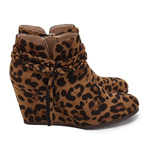 Image of Fashare Womens Wedge Ankle Boots Braided Fringe Strap Western Heeled Fall Booties Dress Shoes