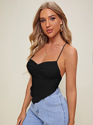 Verdusa Women's Criss Cross Backless Strappy Asymmetrical Hem Crop Cami Top4