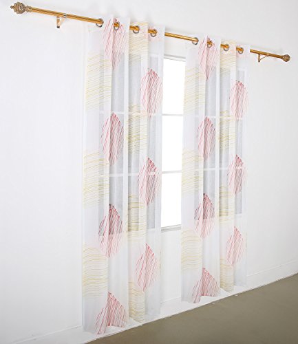 Image of Deconovo Home Decorations Circular Pattern Print Curtains Faux Linen Curtains Grommet Sheer Surtains for Bedroom 52W x 63L Inch Red and Yellow 1 Pair