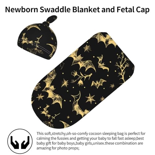 Image of Gothic Newborn Swaddling Blanket Beanie Hat Funny Hallowmas Blanket Sleeping Bag New Born Sleep Sacks for Boys Girls