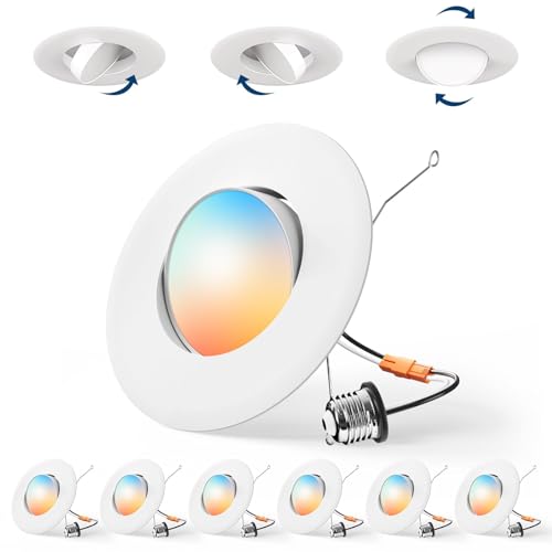 Amico 6 Pack 6 Inch Retrofit Eyeball Gimbal Can Lights, Adjustable Eyeball Directional 5CCT LED...