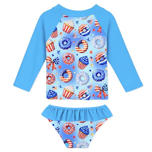 Image of Funnycokid Girls Swimsuit Toddler Bathing Suit Long Sleeve 2 Piece Rash Guard Set for Kids 2-10 Years