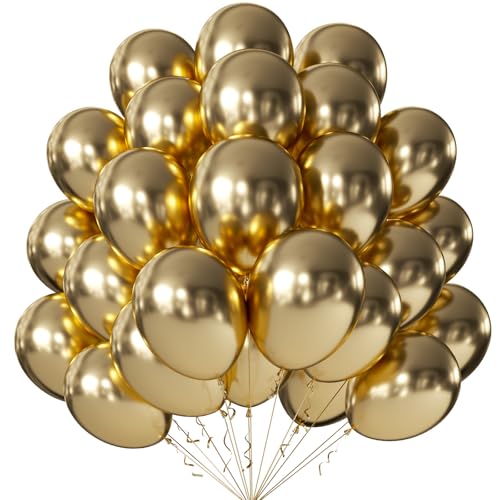 Image of 12 Inch Metallic Light Gold Balloons, 50 Pcs Latex Helium Metallic Balloons for Kid's Birthday Party, Baby Shower, Wedding, Graduate Party Decorations