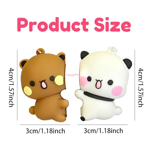 Image of IN-IMAGINE 2PCS Bubu Dudu Character Cute Keychains, Kawaii Cartoon Statue Bears Panda Figurine Key Chains, Multicoloured, Unisex