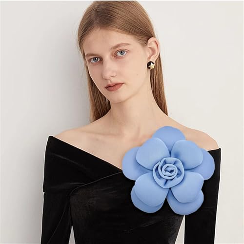 Image of Chunky Fabric Flower Brooch Pin for Women Girls Fashion Dainty Layered Rose Camellia Flowers Corsage Boutonniere Brooches Lapel Pins Elegant Wedding Holiday Party Dress Accessories Jewelry
