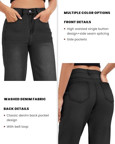 Women's Wide Leg Jeans Baggy High Waist Boyfriends Strechy Raw Hem Denim Pants3