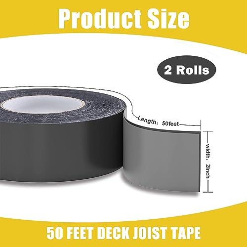 Image of COYOUCO Joist Tape for Decking, 2''50' Butyl Deck Tape, Waterproof Seal, Self-Adhesive Flashing Tape for Wood Decks Beams Roof (2 Rolls)
