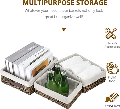 Anwelynd Wicker Storage Baskets For Bathroom Organizing, 3 Sets Handmade Decorative Baskets Bins With Liner, Woven Nesting Baskets Storage For Closet Bedroom Bathroom Office Desk Shelves, Brown #TOP3