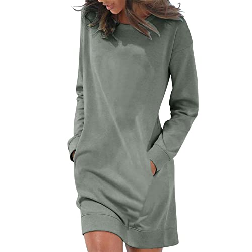 Generisch Winterkleid Damen Lang Elegant Langarm Warm Midi Pulloverkleid Winter Pullikleid Knielang Casual Tunika Kleid Herbst Festlich Crewneck...