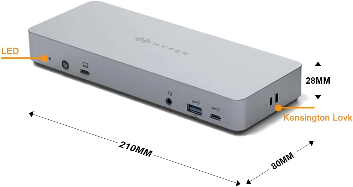 HyperDrive USB C Docking Station 14in1: Dual 4K HDMI, 2 DP, Gigabit Ethernet, USB-A, USB-C, 3.5mm Headphone Jack, DC 135W for MacBook Pro/Air/Dell/HP/Lenovo/Thinkpad and More Type-C Devices