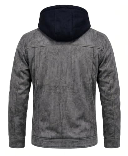 Image of Blaq Ash Men's Faux Suede Biker Jacket with Removable Hood | Fleece Lined, Zip Closure, Black