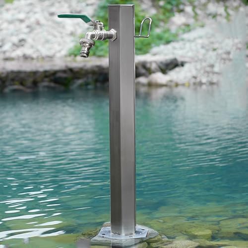 Durable Stainless Steel Outdoor Water Column with Faucet - Freeze-Proof Freestanding Water Feature for Gardens, Patios & Balconies - Elegant Garden Decoration, Short Style