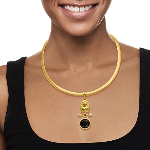 Ross-Simons Italian Tagliamonte Carved Black Onyx And .30 Carat Ruby Pendant With Cultured Pearls In 18Kt Gold Over Sterling #TOP1