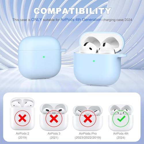 Image of Meyaar for Apple AirPods 4 ​​​​​​​Case Cover with Keychain, Soft Skin Silicone Case Cover, Full Protective Case Cover Compatible with Apple AirPods 4 Case 2024 (Sky Blue)