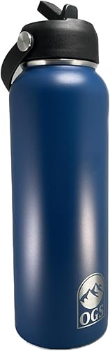 OMNIGOODS STORE - 40 onzas, 3 tapas (tapa con pajilla), a prueba de fugas - Botellas de gimnasio y deporte de acero inoxidable para hombres, mujeres