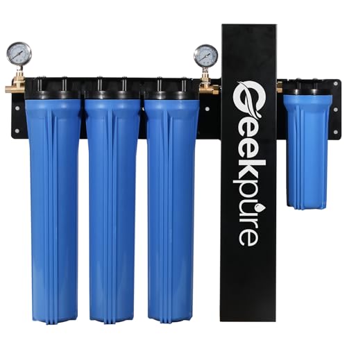 Geekpure 5 Stage Whole House Water Filter System with 2.5 x 20 5 Micron PP Sediment + Carbon Filters and 6 GPM UV