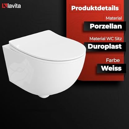 Lavita Vorwandelement Solido + Wand Hänge WC Brava Weiß Spülrandlos + WC Sitz mit Absenkautomatik Glänzend Weiß Knopf Komplettset Unterputz Spülkasten Toilette Komplett Sett WC – Bild 8