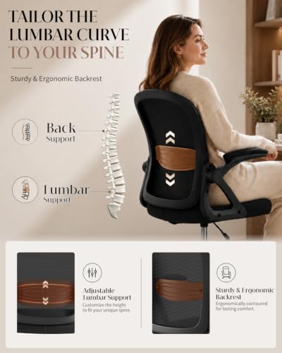Image of Drafting Chair with Tall Office Chair for Standing Desk | Flip-up Armrests, Adjustable Lumbar Support, Height‑Adjustable Footrest Ring & Seat, Ergonomic Tall Desk Chair