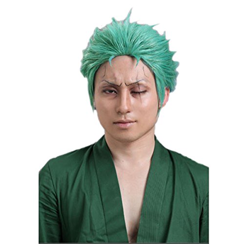 Angelaicos Mens Anime Cosplay Party Costume Wig for Roronoa Zoro One Piece Short Blue