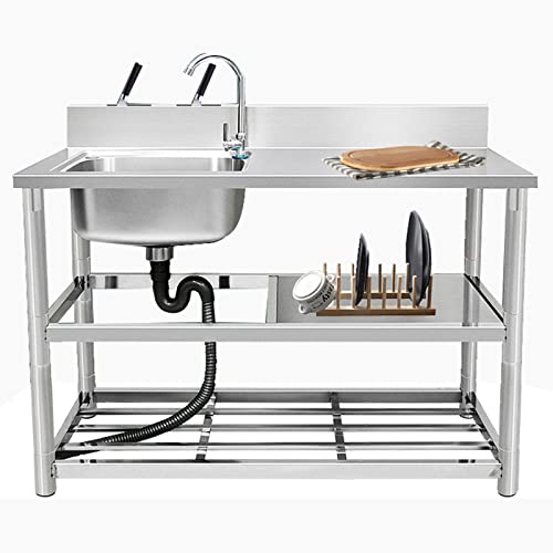スタンド付き業務用キッチンユーティリティシンク、304ステンレス鋼自立ステーションシンク、ワークテーブル多機能棚付き、ガレージ、レストラン、キッチン、洗濯用の卓上野菜洗い台