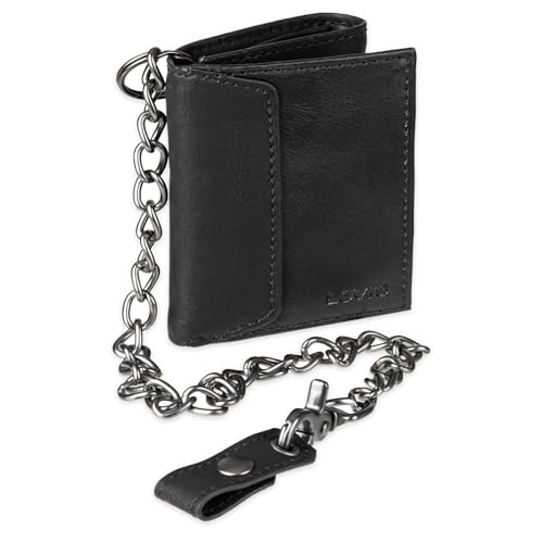 Image of Levi's Men's RFID Trifold Wallet-Sleek and Slim Includes ID Window and Credit Card Holder, Black Chain, One Size