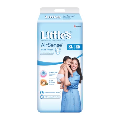 Image of Little's AirSense Ultra Premium Pant Style Baby Diapers XL 36 Count | 50 Million Breathable Pores | Enriched with Shea Butter | Dermatalogically tested |12-17 kg