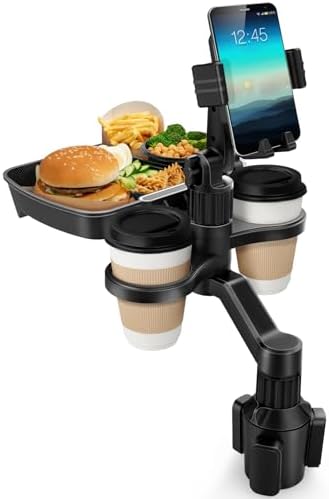 Auto Getränkehalter Mit Tablett - 3 Becherhalter & Handyhalterung Drehbar
