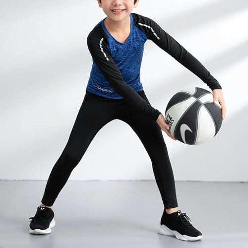 easyforever Kids Boys Compression Sets Thermal Long Sleeve Top And Leggings Athletic Set Gym Sport Fitness Underwear Suits Blue 5-6 Years3