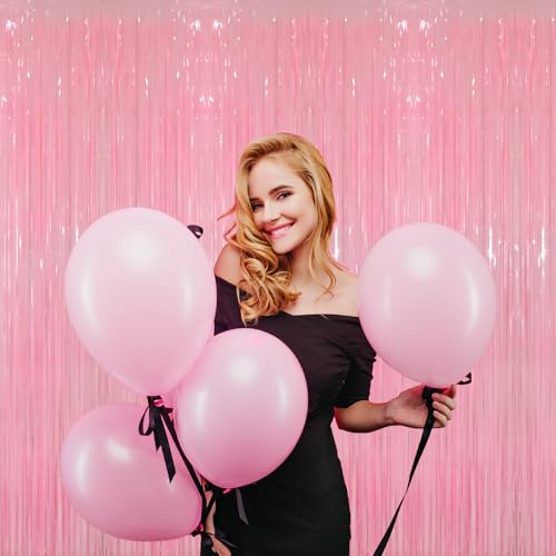 Image of GOER 3.2 ft x 8.2 ft Metallic Tinsel Foil Fringe Curtains Party Photo Backdrop Party Streamers for Birthday,Graduation,New Year Eve Decorations Wedding Decor(1 Pack,Candy Pink)