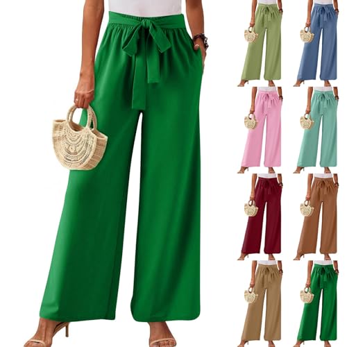 Wide Leg Dress Pants for Women Sumemr Bow Tie High Waisted Palazzo Pants Solid Work Office Trousers with Pocket 2024