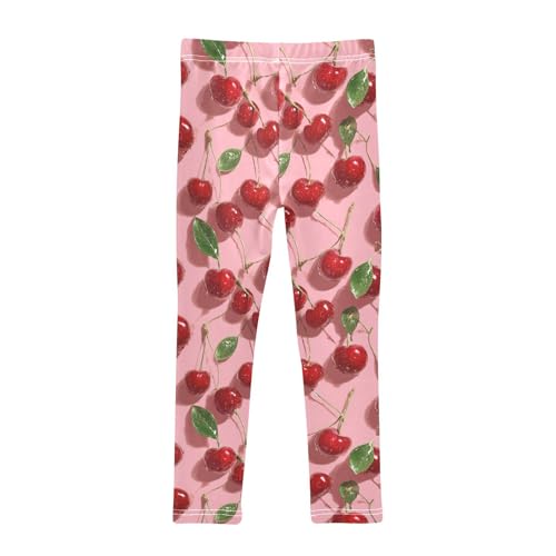 Girls Leggings Cherry Leaves Pink Soft Toddler Leggings for Girls Kids Pants Size 4T-10T2