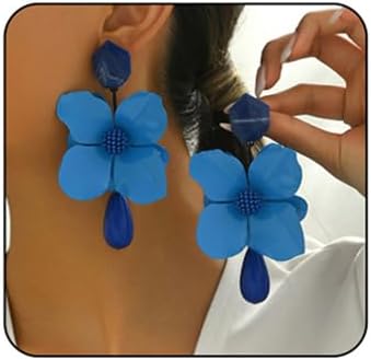 Boho Large Flower Dangle Earrings Pearl Flower Bud Earring Teardrop Layered Petal Dangle Drop Earrings Fashion Jewelry Accessaries for Women