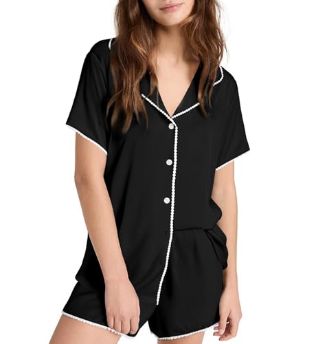 Image of Ekouaer Pajamas Set for Women Classic Short Sleeve PJ Sets Button Down Lounge Sets Comfy Sleepwear