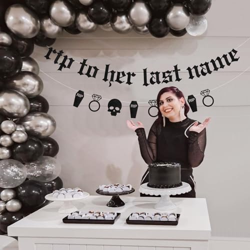 Sursurprise Gothic Bachelorette Party Decorations, Rip to Her Last Name Banner - Image 4