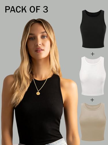 Image of KERI PERRY Tops for Women Crop Top for Women's Tank Activewear Tee Sports Western Casual Cotton Camisole Pack of 3 Combo