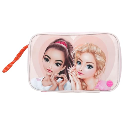 Depesche 12938 TOPModel Beauty and Me-Neceser desplegable en Rosa, Bolso pequeño con Motivo de Modelo, inscripción y Compartimento Interior, Multicolor