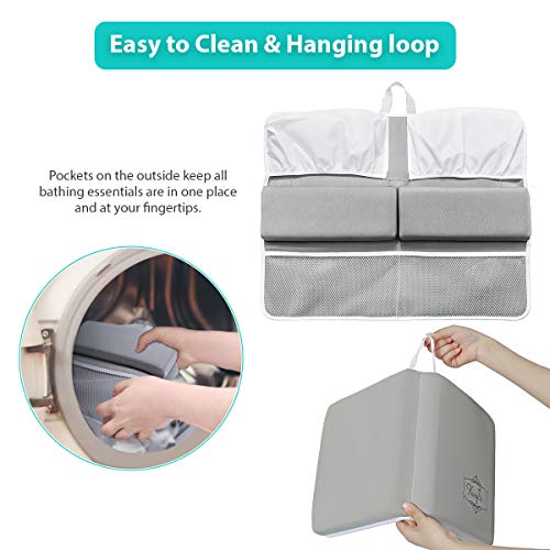 KingSo Bath Kneeler and Elbow Rest Pad Set 1.5'' Thick Baby Bath Kneeling Pad Non-Slip Thick Cushion Quick Drying Bathing Kneeling Mat Bathtub Knee Saver with 4 Mesh Bags 3 Squeeze Toys for Bathing