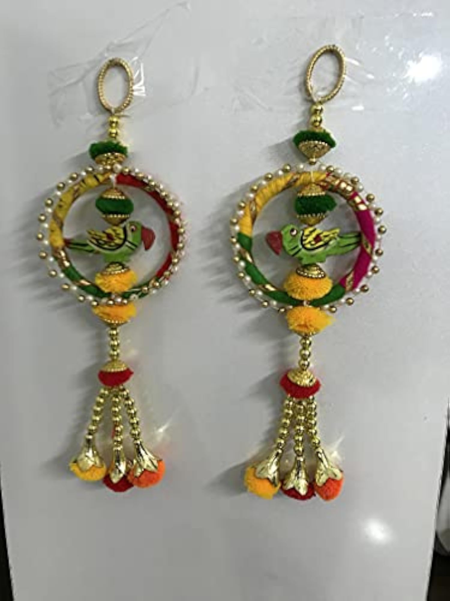Handmade Wall Door Multicolor Bangle with Parrot and Golden Beads