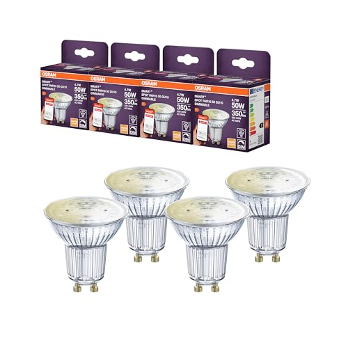 OSRAM Foco LED SMART PAR16 GU10, 4,7 W, ZigBee 3.0, regulable, blanco cálido de 2700 K, control mediante app, Alexa, Smart Home,4-Pack
