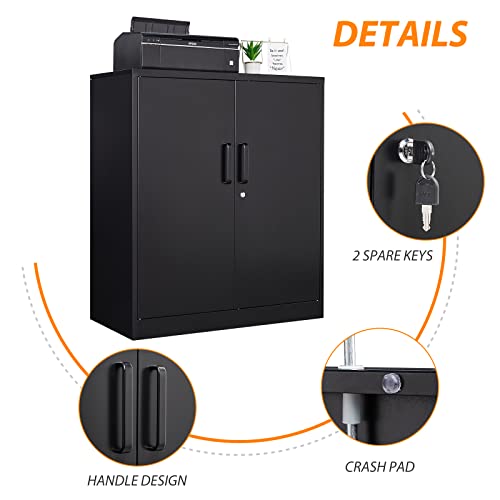 Anxxsu Metal Storage Cabinet, Lockable Steel Storage Cabinet With 2 Doors And Shelves, Black Metal Cabinet With Lock, Small Locking Cabinet For Home Office #TOP4