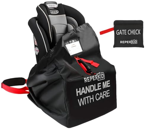 reperkid Car Seat Travel Bag for Airplane, Black and Green, 33" H x 18" W x 18" D, Fits Most Convertible, Booster and Infant Car Seats – Premium Waterproof Cover, Adjustable Shoulder Strap by reperkid - Used condition - US$16.69