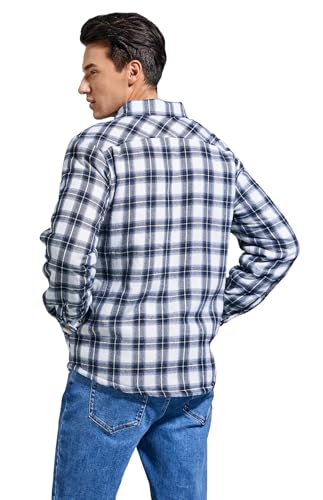 Image of Men's Sherpa Cotton Flannel Shirt Jacket Plaid Button Coat Pocket