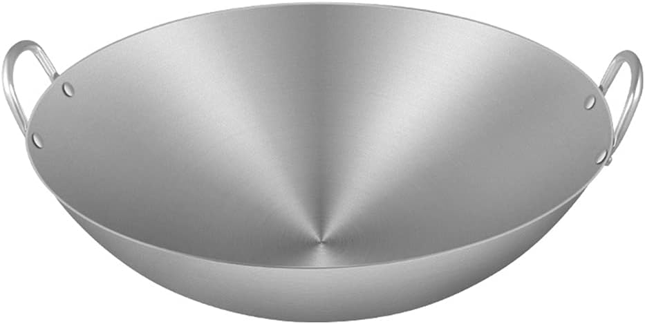 Food Grade Non-Magnetic Stainless Steel Wok Pan Multipurpose Pot 34-70cm Round Bottom Uncoated Non-Stick Pan Chef Pots Cooking Pot Kitchen Cookware for Gas Stoves