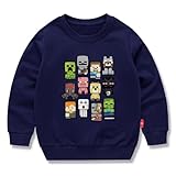 [ビューテ] マインクラフト 子供服 春秋 スウェット 長袖 クルーネック 男の子 女の子 綿100% キッズ 薄手 カジュアル 小学生 トップス プレゼント ネイビー 130CM