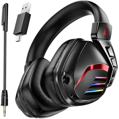 Wireless Gaming Headset for PS5 PS4 PC Switch, 2.4GHz Gaming Headphones with Microphone Detachable Noise Canceling, 7.1 Stereo, 30Hr Battery, USB & Type-C Double Dongle Cover