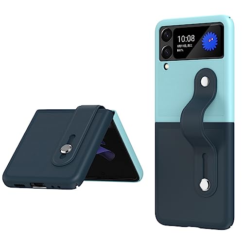Coque en cuir Galaxy Z Flip 3 5G avec dragonne intégrée bleu et azur