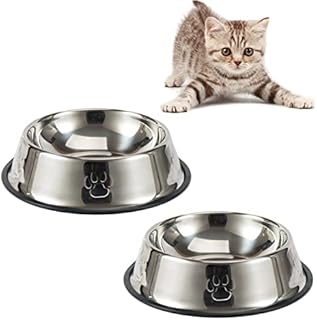 Cat Feeding Bowl,Kitten Bowls,Non-Slip Stainless Steel Pet Bowls Set of 2 ,Metal Cat Bowls Suitable for Cat Water Bowl & Food Bowl Drop-proof and Easy to Clean Cat Bowl Dish