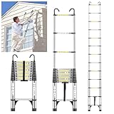 JADDUO 16.5FT Telescopic Ladder, Aluminium Silver Telescoping Ladder with Non-Slip Feet and Stable Hook, Portable Extension Ladder for Household...